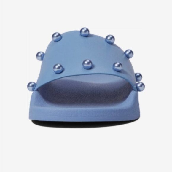 STUART WEITZMAN Studded Leather Slides Sandals Mules Blue Sz.8 - Picture 10 of 10